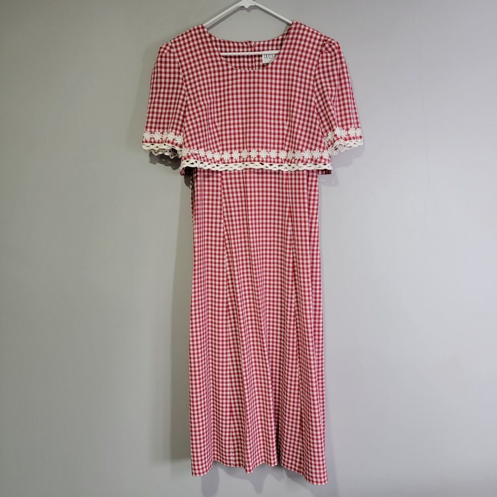 Plaza South Vintage Red White‎ Gingham Cottagecore Dress Women's Size 10